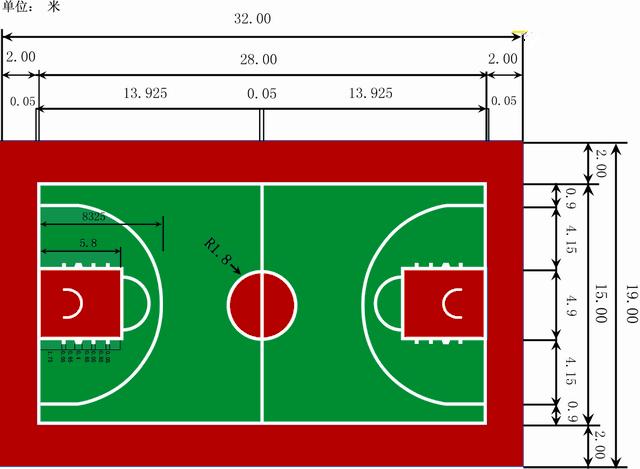標(biāo)準(zhǔn)硅pu籃球場(chǎng)畫線圖